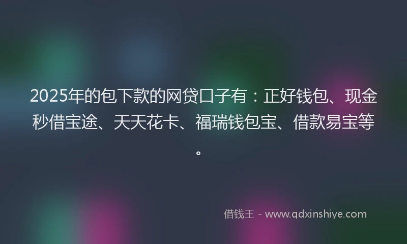 2025年的包下款的网贷口子有：正好钱包、现金秒借宝途、天天花卡、福瑞钱包宝、借款易宝等。
