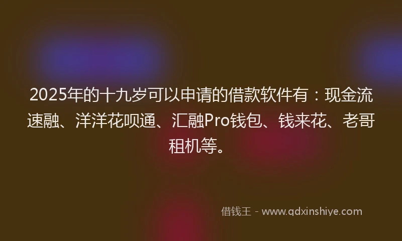 2025年的十九岁可以申请的借款软件有：现金流速融、洋洋花呗通、汇融Pro钱包、钱来花、老哥租机等。