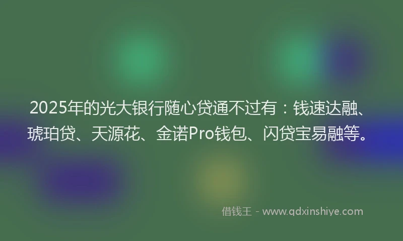 2025年的光大银行随心贷通不过有：钱速达融、琥珀贷、天源花、金诺Pro钱包、闪贷宝易融等。
