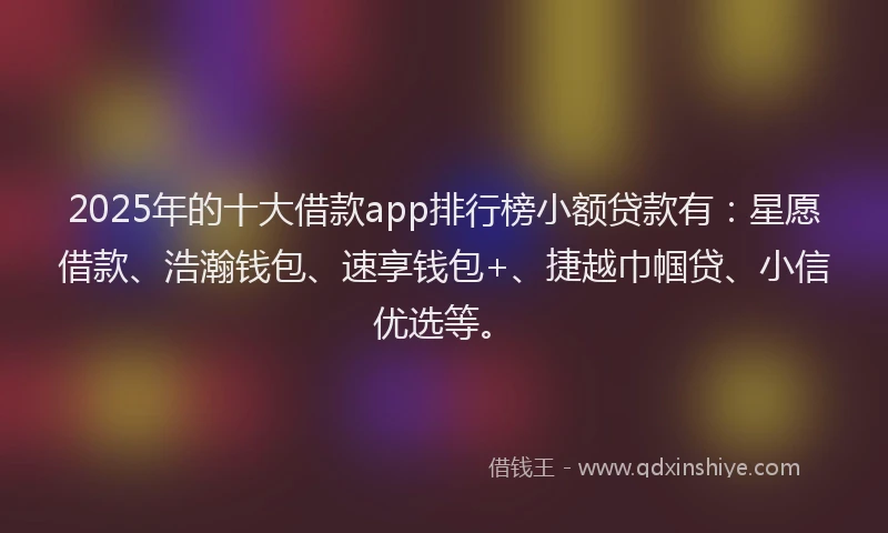 2025年的十大借款app排行榜小额贷款有：星愿借款、浩瀚钱包、速享钱包+、捷越巾帼贷、小信优选等。
