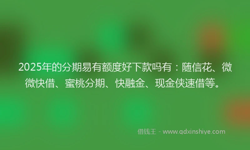 2025年的分期易有额度好下款吗有：随信花、微微快借、蜜桃分期、快融金、现金侠速借等。