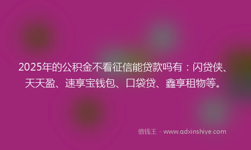 2025年的公积金不看征信能贷款吗有：闪贷侠、天天盈、速享宝钱包、口袋贷、鑫享租物等。