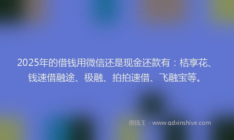 2025年的借钱用微信还是现金还款有：桔享花、钱速借融途、极融、拍拍速借、飞融宝等。
