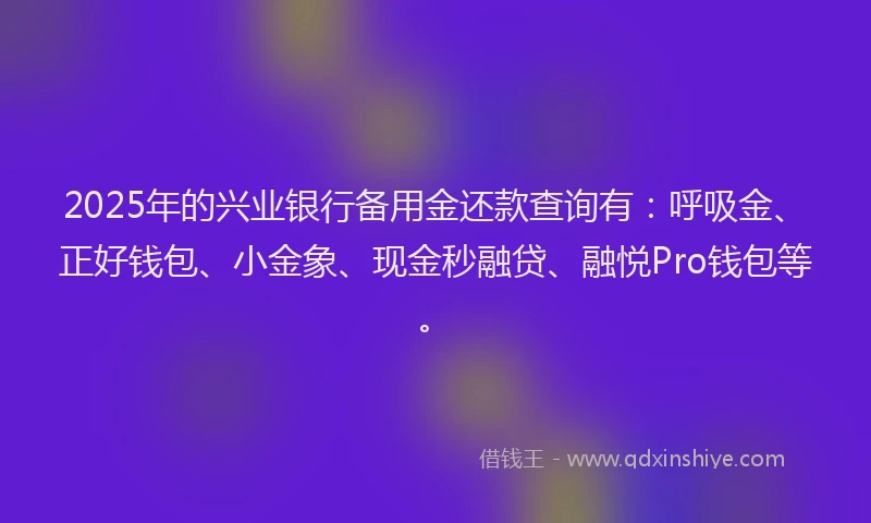 2025年的兴业银行备用金还款查询有：呼吸金、正好钱包、小金象、现金秒融贷、融悦Pro钱包等。