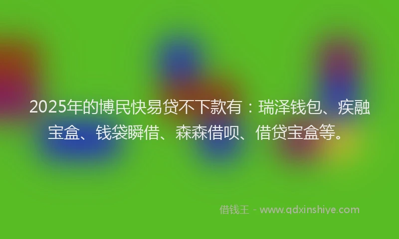 2025年的博民快易贷不下款有：瑞泽钱包、疾融宝盒、钱袋瞬借、森森借呗、借贷宝盒等。