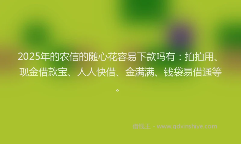 2025年的农信的随心花容易下款吗有：拍拍用、现金借款宝、人人快借、金满满、钱袋易借通等。