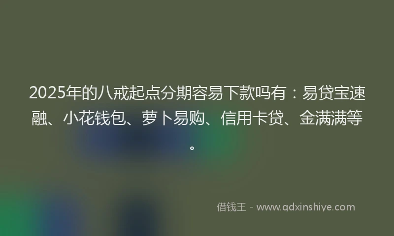 2025年的八戒起点分期容易下款吗有：易贷宝速融、小花钱包、萝卜易购、信用卡贷、金满满等。