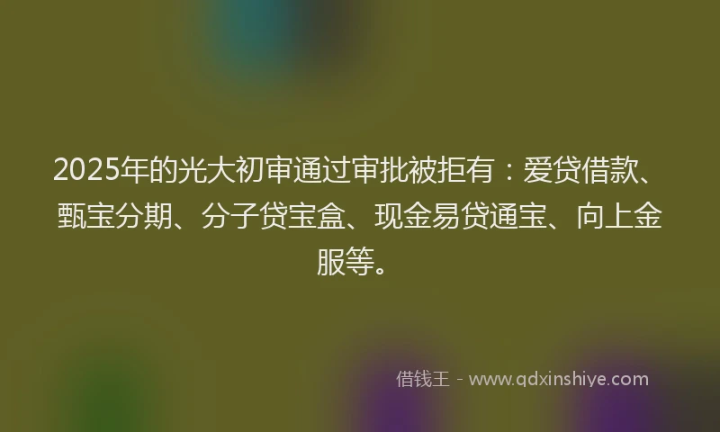 2025年的光大初审通过审批被拒有：爱贷借款、甄宝分期、分子贷宝盒、现金易贷通宝、向上金服等。