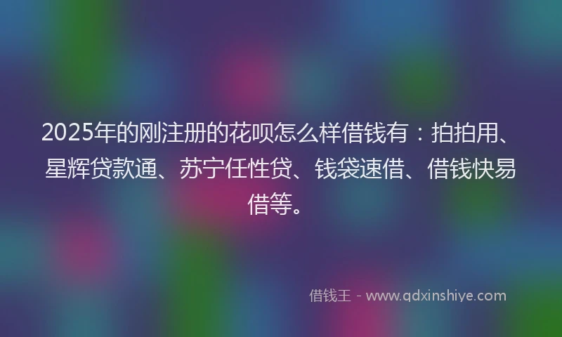2025年的刚注册的花呗怎么样借钱有：拍拍用、星辉贷款通、苏宁任性贷、钱袋速借、借钱快易借等。