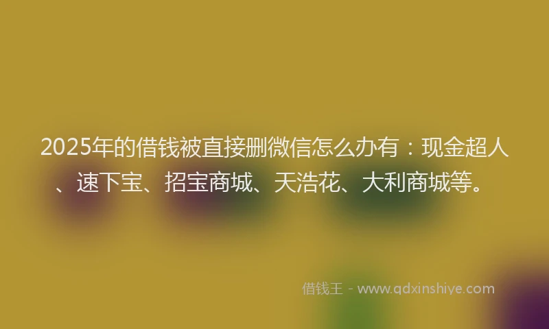 2025年的借钱被直接删微信怎么办有：现金超人、速下宝、招宝商城、天浩花、大利商城等。