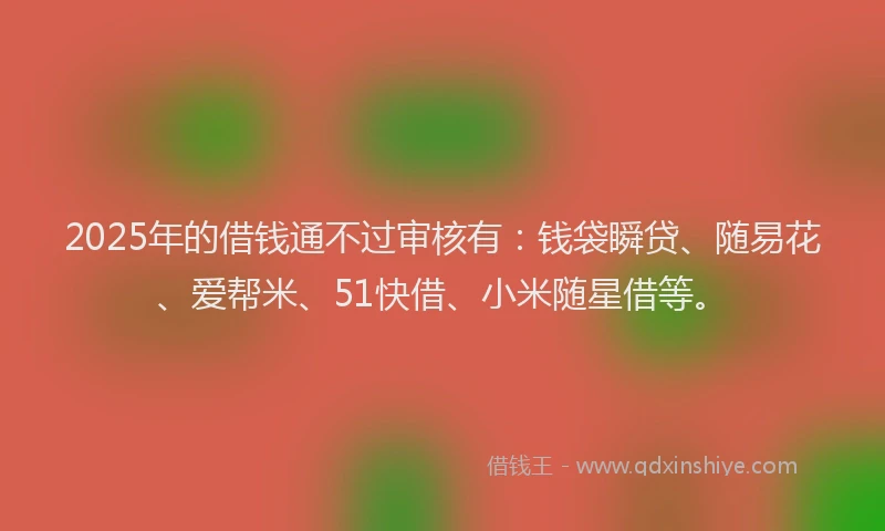 2025年的借钱通不过审核有：钱袋瞬贷、随易花、爱帮米、51快借、小米随星借等。