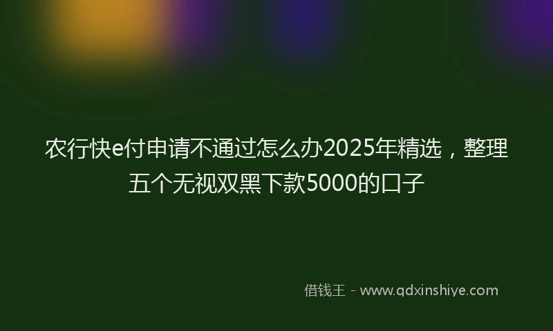 农行快e付申请不通过怎么办2025年精选，整理五个无视双黑下款5000的口子