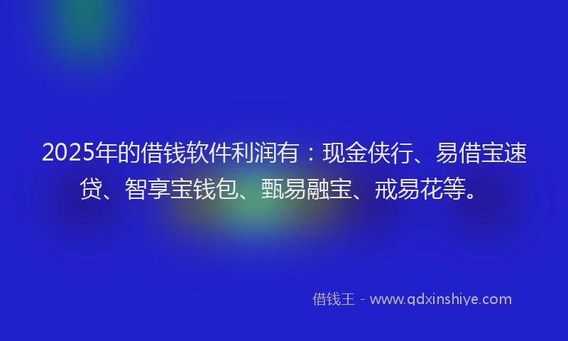 2025年的借钱软件利润有：现金侠行、易借宝速贷、智享宝钱包、甄易融宝、戒易花等。