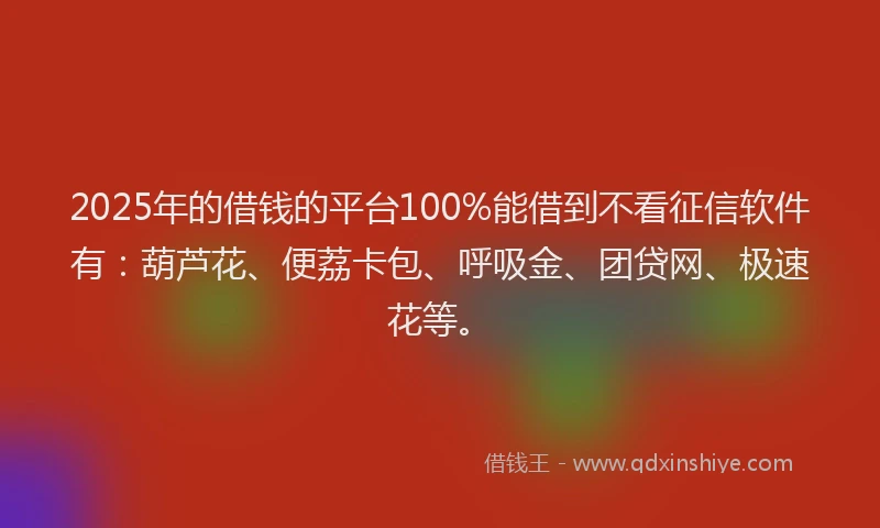 2025年的借钱的平台100%能借到不看征信软件有：葫芦花、便荔卡包、呼吸金、团贷网、极速花等。