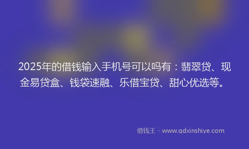 2025年的借钱输入手机号可以吗有：翡翠贷、现金易贷盒、钱袋速融、乐借宝贷、甜心优选等。