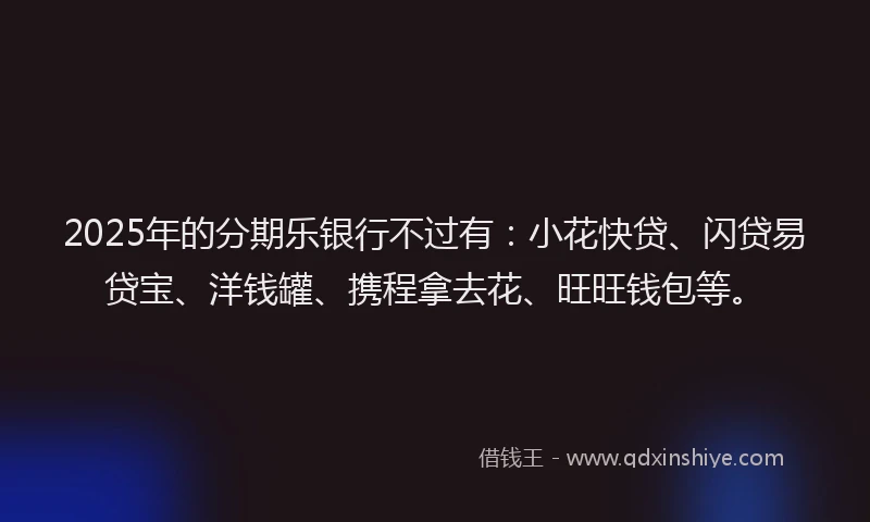 2025年的分期乐银行不过有：小花快贷、闪贷易贷宝、洋钱罐、携程拿去花、旺旺钱包等。