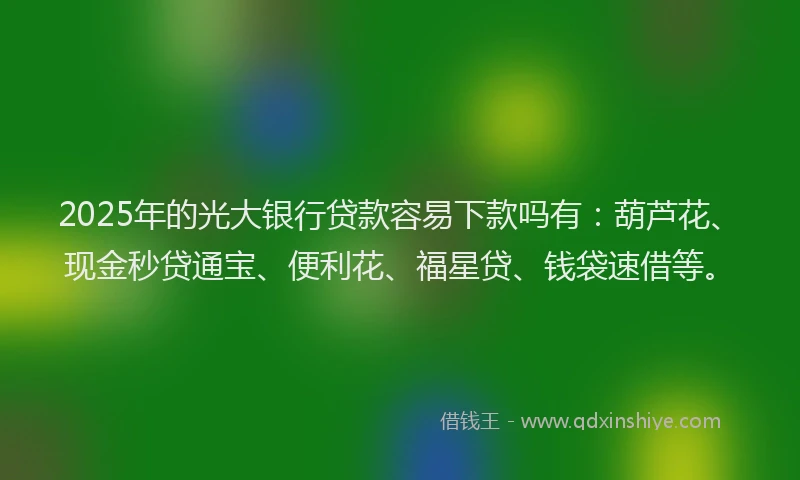 2025年的光大银行贷款容易下款吗有：葫芦花、现金秒贷通宝、便利花、福星贷、钱袋速借等。