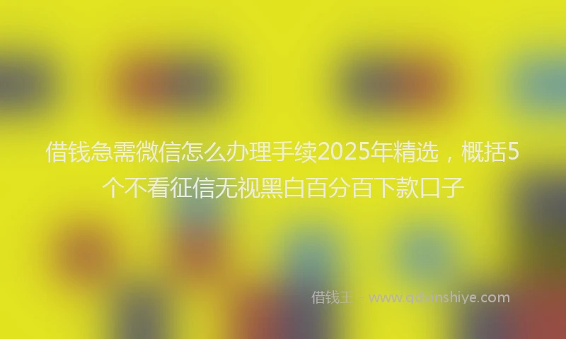 借钱急需微信怎么办理手续2025年精选，概括5个不看征信无视黑白百分百下款口子