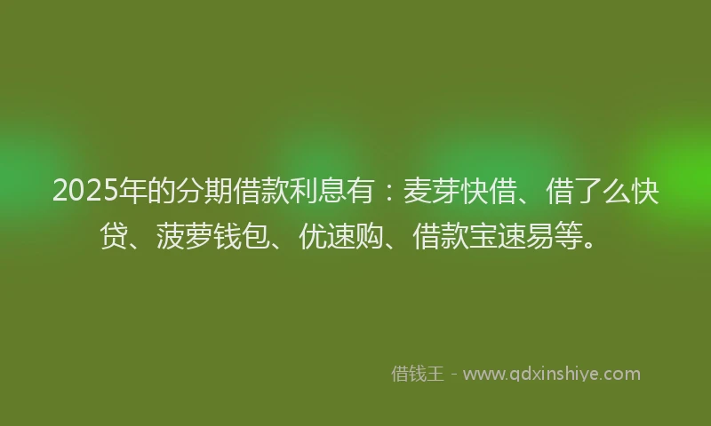 2025年的分期借款利息有：麦芽快借、借了么快贷、菠萝钱包、优速购、借款宝速易等。