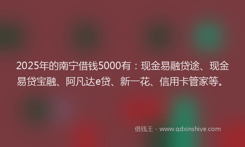 2025年的南宁借钱5000有：现金易融贷途、现金易贷宝融、阿凡达e贷、新一花、信用卡管家等。