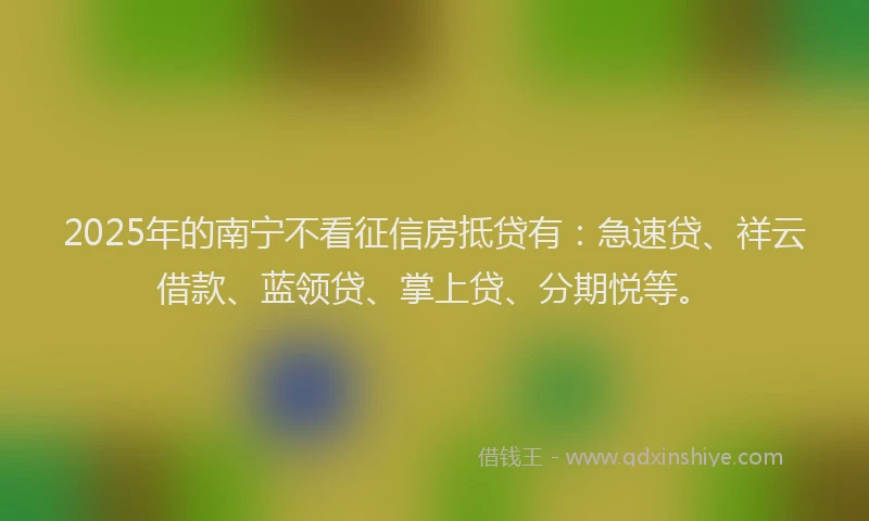2025年的南宁不看征信房抵贷有：急速贷、祥云借款、蓝领贷、掌上贷、分期悦等。