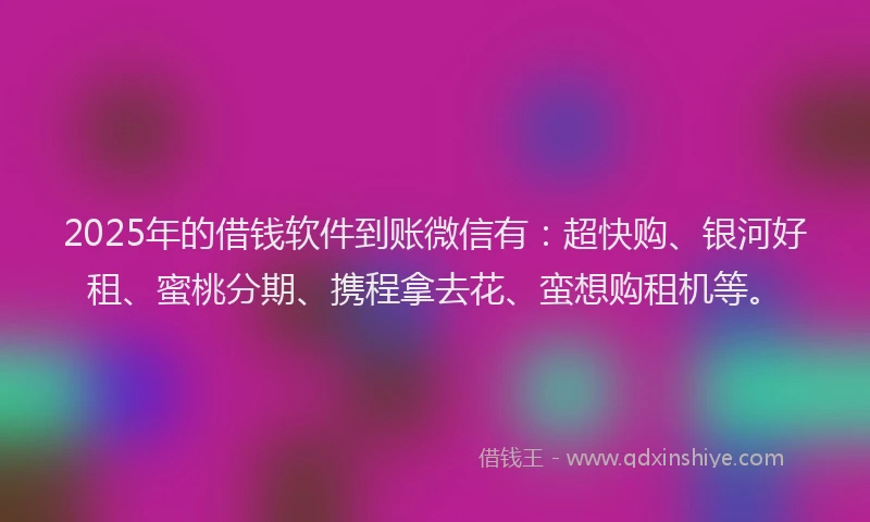 2025年的借钱软件到账微信有：超快购、银河好租、蜜桃分期、携程拿去花、蛮想购租机等。