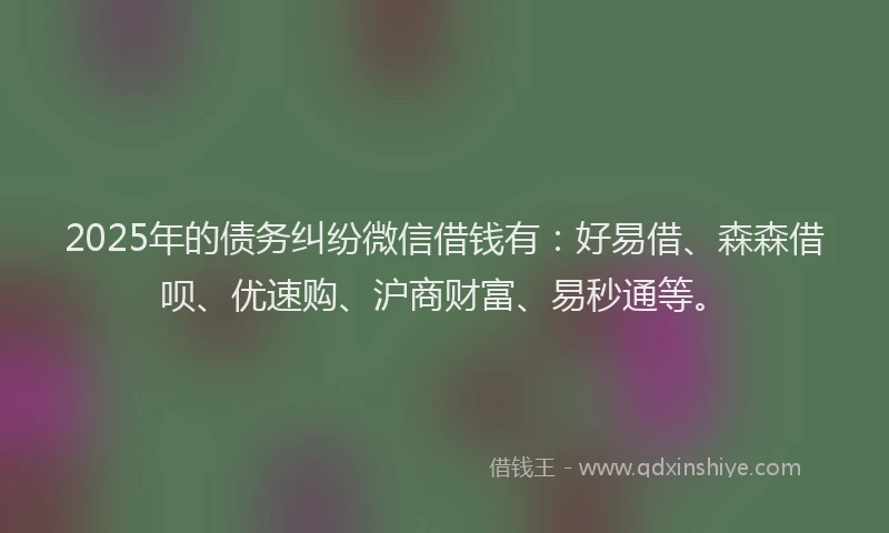 2025年的债务纠纷微信借钱有：好易借、森森借呗、优速购、沪商财富、易秒通等。