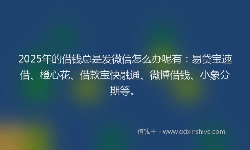 2025年的借钱总是发微信怎么办呢有：易贷宝速借、橙心花、借款宝快融通、微博借钱、小象分期等。
