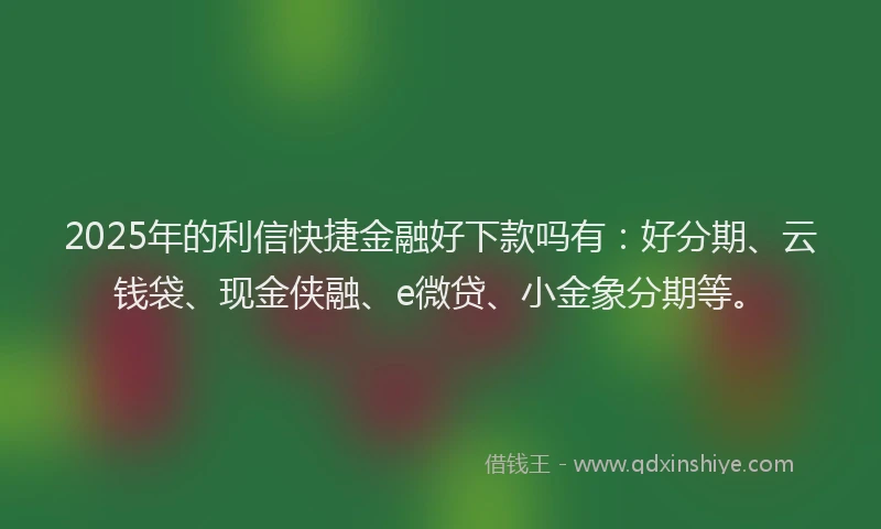 2025年的利信快捷金融好下款吗有：好分期、云钱袋、现金侠融、e微贷、小金象分期等。