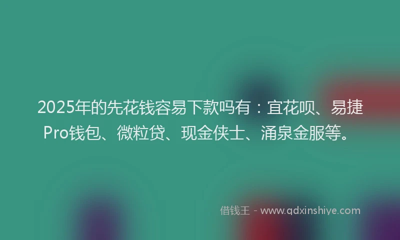 2025年的先花钱容易下款吗有：宜花呗、易捷Pro钱包、微粒贷、现金侠士、涌泉金服等。