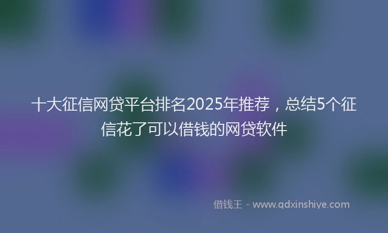 十大征信网贷平台排名2025年推荐，总结5个征信花了可以借钱的网贷软件