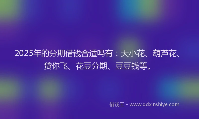 2025年的分期借钱合适吗有：天小花、葫芦花、贷你飞、花豆分期、豆豆钱等。