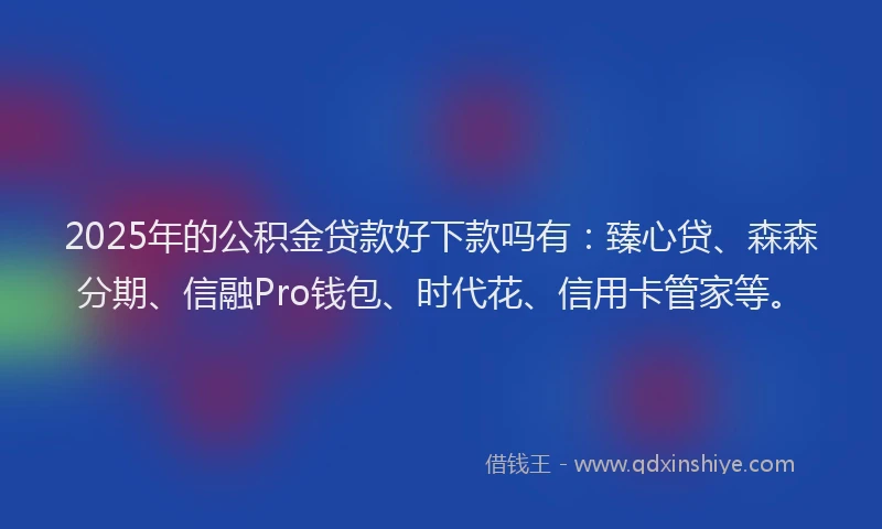 2025年的公积金贷款好下款吗有：臻心贷、森森分期、信融Pro钱包、时代花、信用卡管家等。