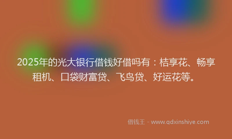 2025年的光大银行借钱好借吗有：桔享花、畅享租机、口袋财富贷、飞鸟贷、好运花等。