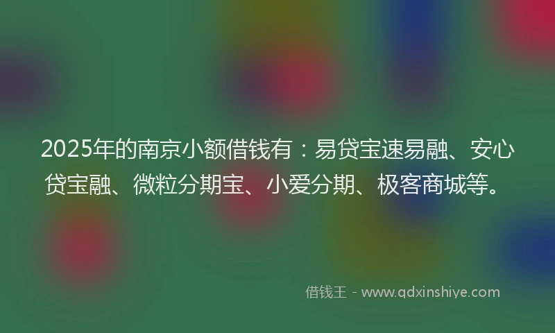 2025年的南京小额借钱有：易贷宝速易融、安心贷宝融、微粒分期宝、小爱分期、极客商城等。