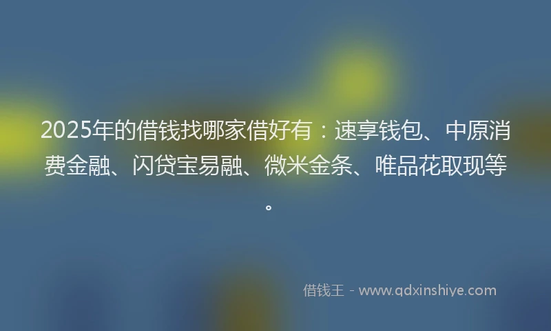 2025年的借钱找哪家借好有：速享钱包、中原消费金融、闪贷宝易融、微米金条、唯品花取现等。