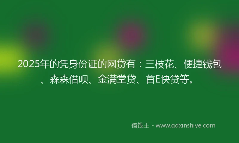 2025年的凭身份证的网贷有：三枝花、便捷钱包、森森借呗、金满堂贷、首E快贷等。