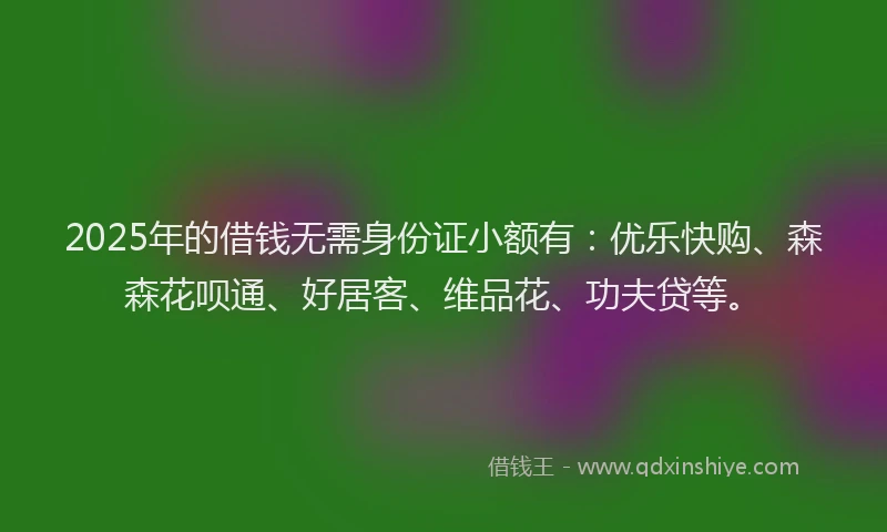 2025年的借钱无需身份证小额有：优乐快购、森森花呗通、好居客、维品花、功夫贷等。