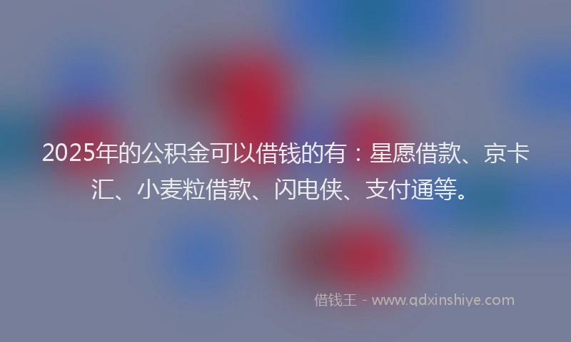 2025年的公积金可以借钱的有：星愿借款、京卡汇、小麦粒借款、闪电侠、支付通等。