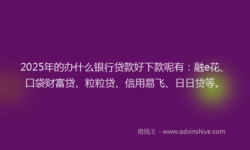 2025年的办什么银行贷款好下款呢有：融e花、口袋财富贷、粒粒贷、信用易飞、日日贷等。