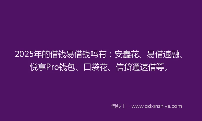2025年的借钱易借钱吗有：安鑫花、易借速融、悦享Pro钱包、口袋花、信贷通速借等。