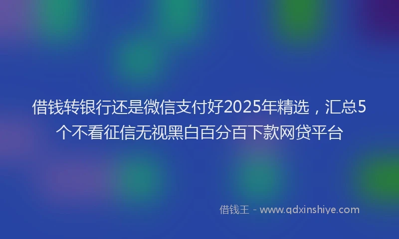借钱转银行还是微信支付好2025年精选，汇总5个不看征信无视黑白百分百下款网贷平台