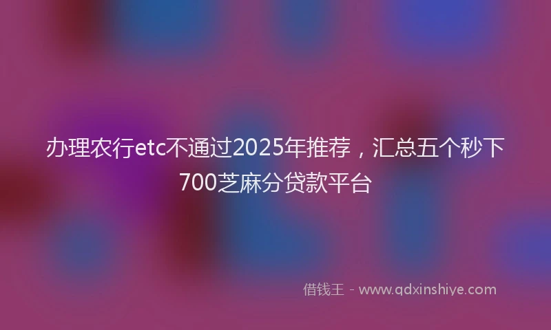 办理农行etc不通过2025年推荐，汇总五个秒下700芝麻分贷款平台