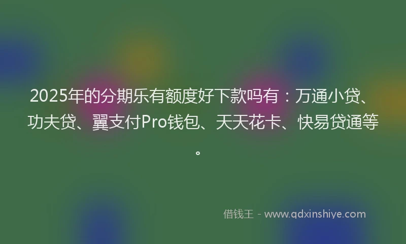 2025年的分期乐有额度好下款吗有：万通小贷、功夫贷、翼支付Pro钱包、天天花卡、快易贷通等。