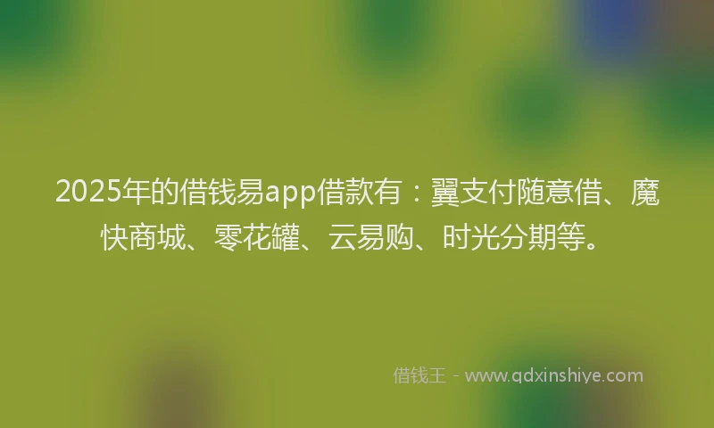 2025年的借钱易app借款有：翼支付随意借、魔快商城、零花罐、云易购、时光分期等。