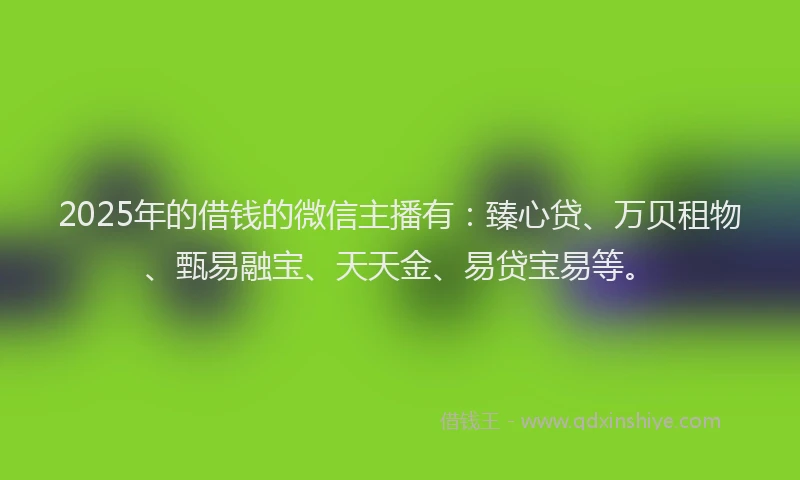 2025年的借钱的微信主播有：臻心贷、万贝租物、甄易融宝、天天金、易贷宝易等。