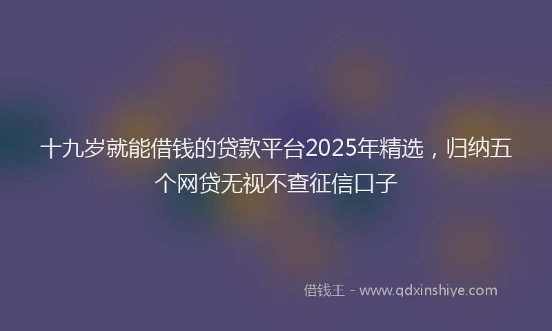 十九岁就能借钱的贷款平台2025年精选，归纳五个网贷无视不查征信口子