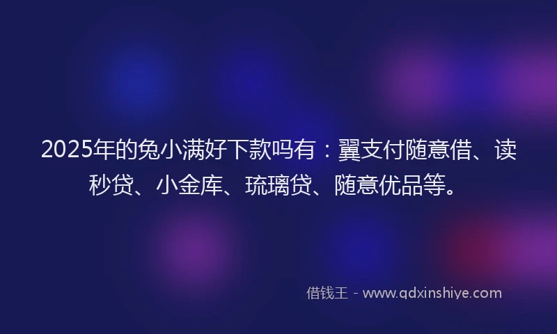 2025年的兔小满好下款吗有：翼支付随意借、读秒贷、小金库、琉璃贷、随意优品等。