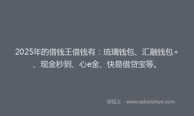 2025年的借钱王借钱有：琉璃钱包、汇融钱包+、现金秒到、心e金、快易借贷宝等。