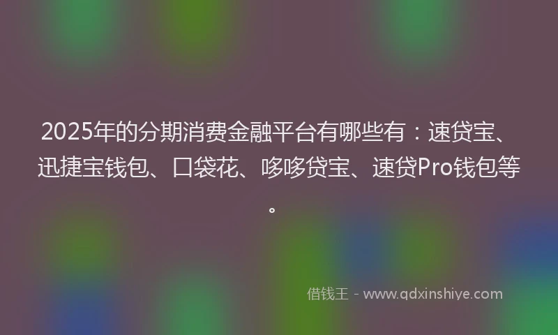 2025年的分期消费金融平台有哪些有：速贷宝、迅捷宝钱包、口袋花、哆哆贷宝、速贷Pro钱包等。